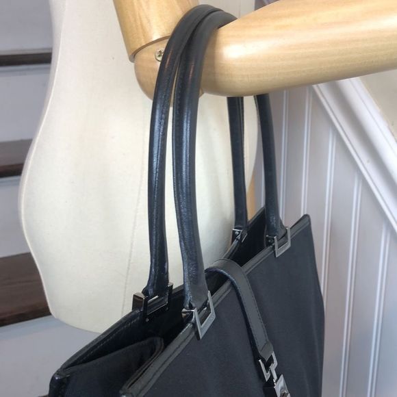 GUCCI Jackie Black Leather Rolled Top Handles Tall Nylon Tote Bag VTG Mint - Picture 6 of 17